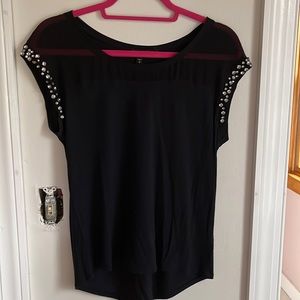 Express Black Tee with Gemstone Detailing